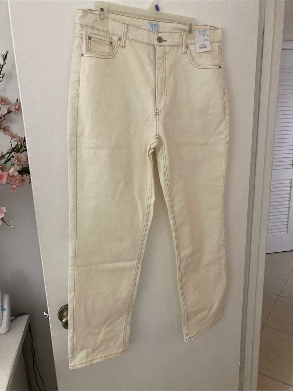 Time and Tru Cream High-Rise Straight Jeans for Women